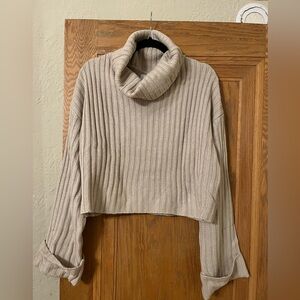 Taupe cropped turtleneck sweater